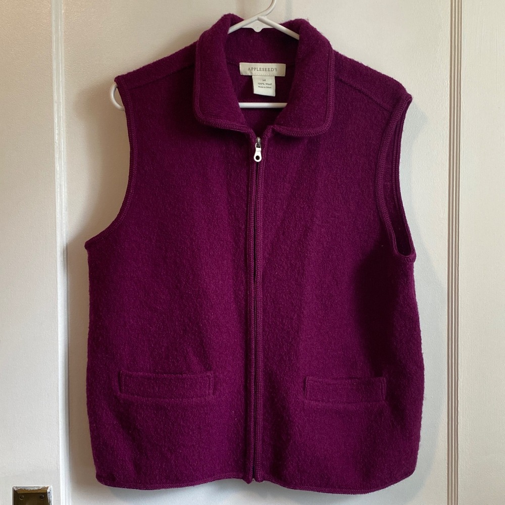 Appleseeds Womens Magenta Purple 100% Boiled Wool Full Zip Vest Size M